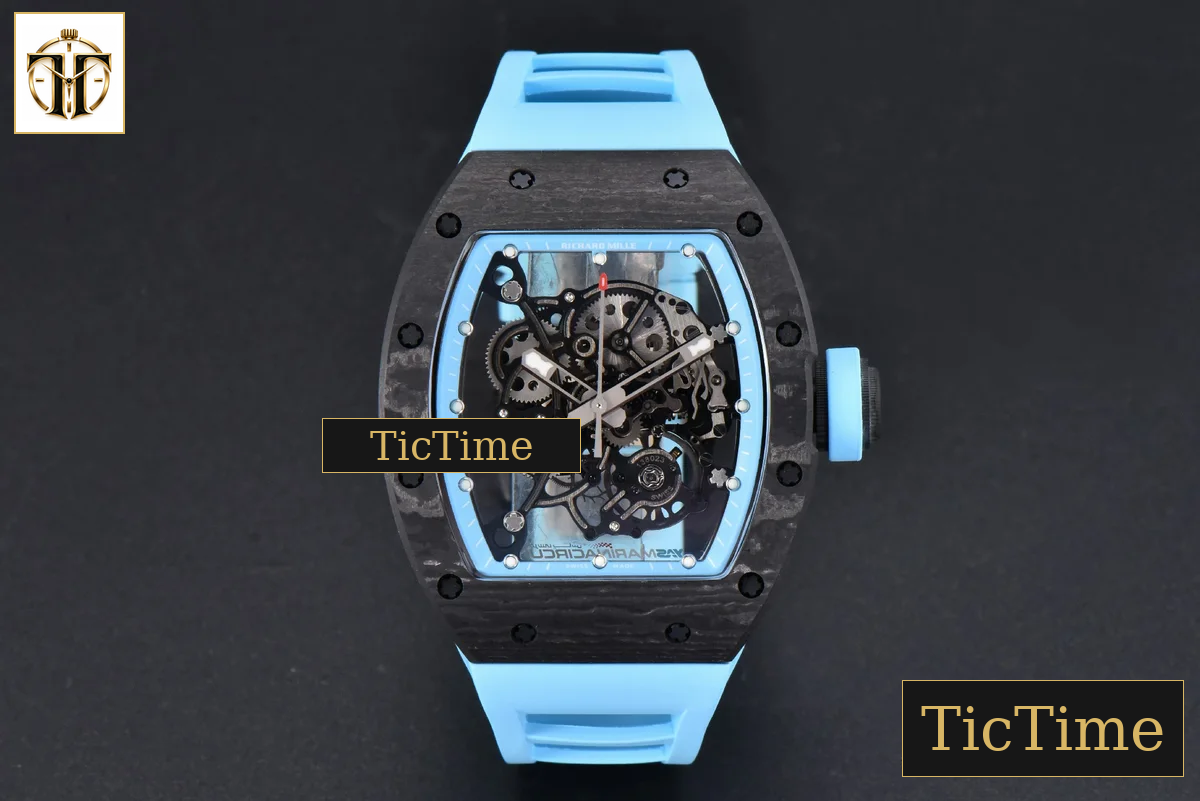 NTPT RM055 42.7mm BBRF Blue Skeleton Dial Blue Rubber Strap RMUL2 — foto 3