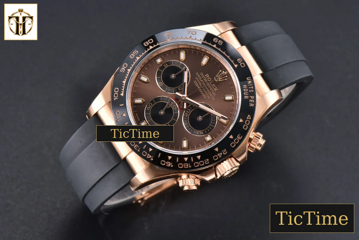 Daytona 116515 40mm Clean Factory RG Black Ceramic Bezel Brown Dial Oysterflex Rubber Strap A4130 — foto 4