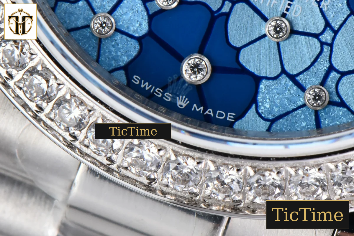DateJust 904L 31mm GMF Diamond Bezel Blue Flowers Dial President Bracelet A2824 — foto 9
