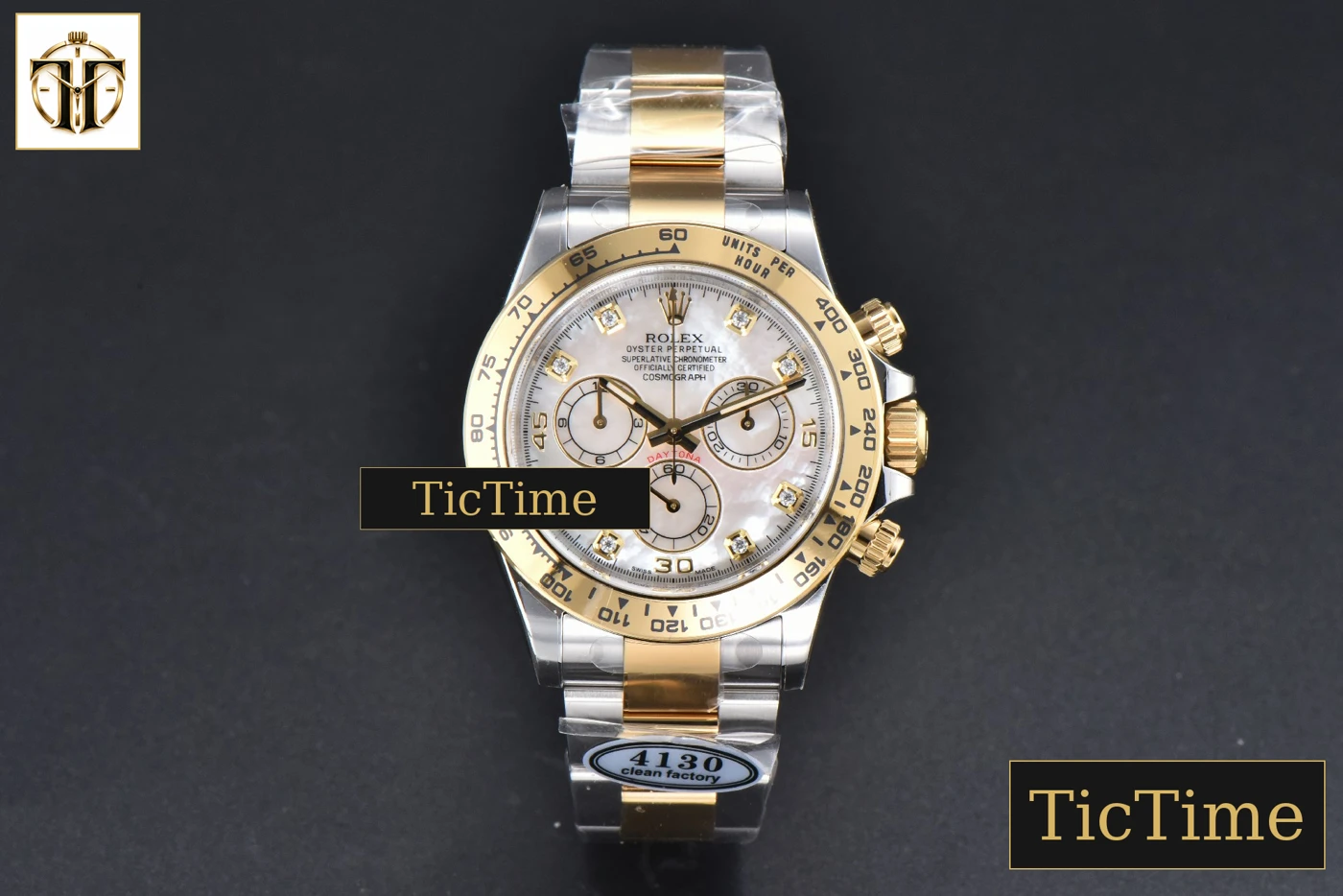 Vista frontal — Daytona 116503 40mm Clean Factory YG/SS MOP Dial Diamond Marker YG/SS Bracelet A4130