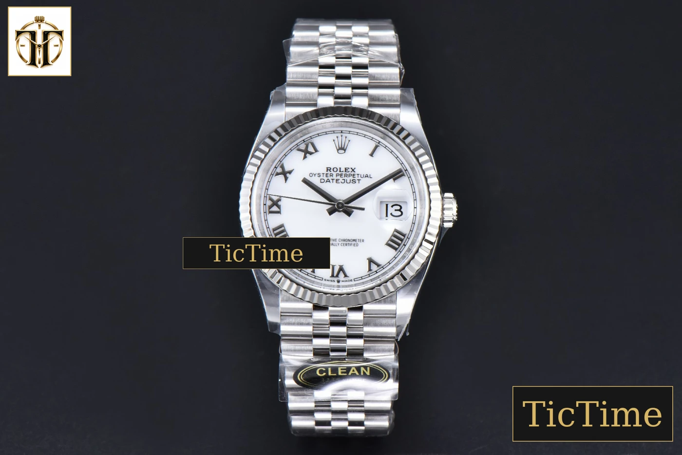 Vista frontal — DateJust white Dial Roma Maker Jubilee Bracelet 126234 36mm Clean Factory VR3235