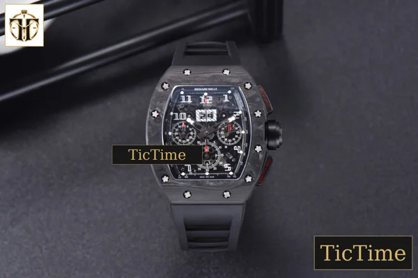 Foto frontal — NTPT Chrono RM011 KVF Black Skeleton Dial Black Crown black Rubber Strap V2 A7750