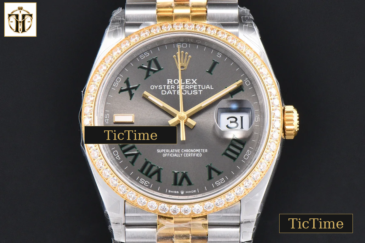 DateJust 126233 36mm VSF YG/SS Diamond Bezel Wimbleton Gray Dial Green Marker Jubilee Bracelet VS3235 — foto 5