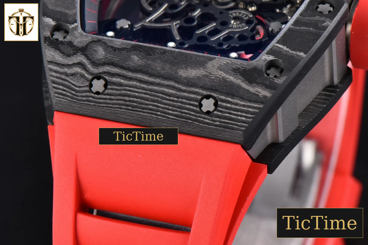 Ti Case RM055 42.7mm APSF Black Skeleton Dial Black Bezel Red Crown Red Rubber Strap RMUL2 — foto 11