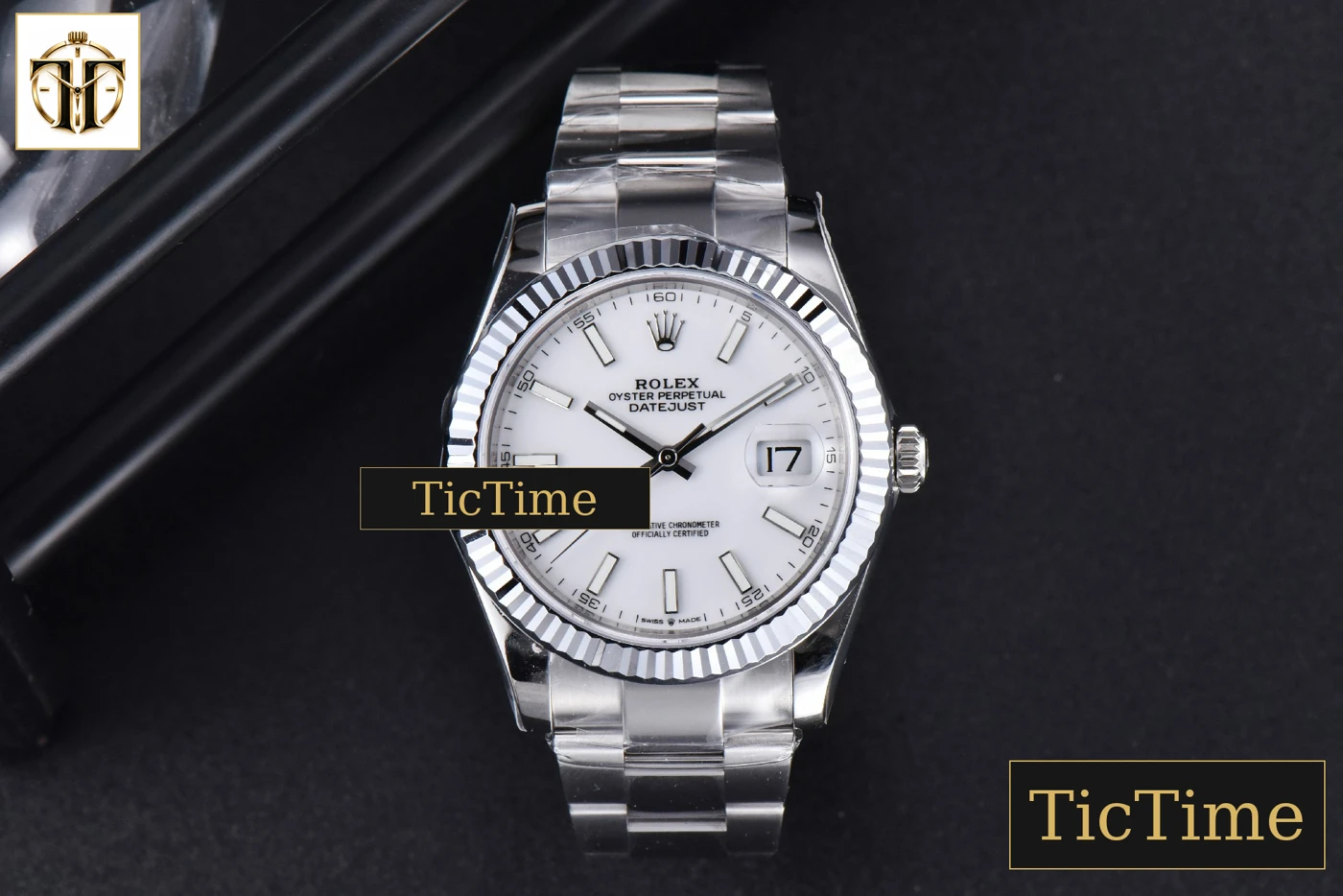 Vista frontal — DateJust Fluted Bezel 126334 41mm VSF White Dial Oyster Bracelet VS3235
