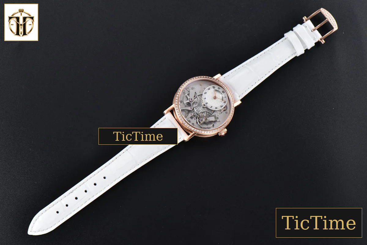Tradition 7038BR 40mm ZF RG Diamond Gray Dial Silver Subdial White Leather Strap A505 — foto 24