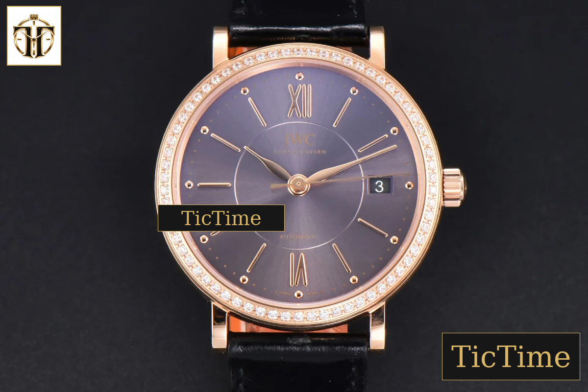 Portofino 37mm V7F RG Diamond Gray Dial RG Marker Black Leather Strap A2892 — foto 2