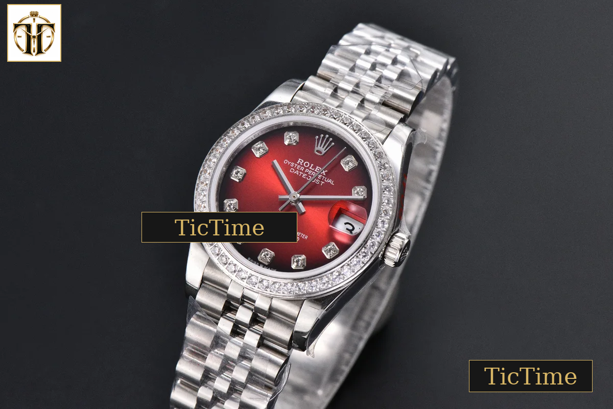 DateJust 904L 31mm GMF Diamond Bezel Red Dial Diamond Marker SS Jubilee Bracelet A2824 — foto 4