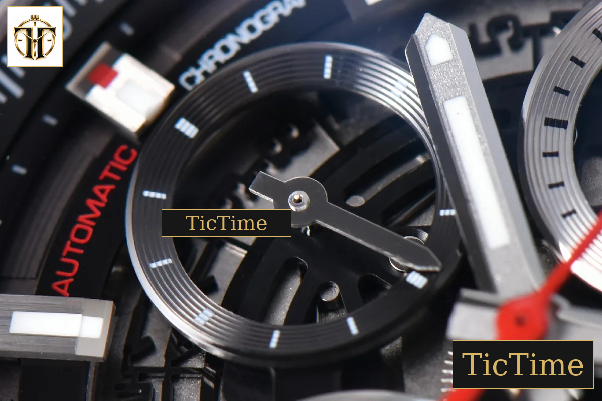 Calibre Heuer 01 Chrono 45mm XF PVD Skeleton Dial Red Hand SS Bracelet A1887 — foto 7