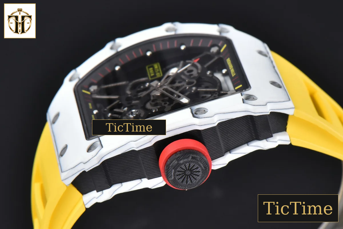 RM035-02 42mm T+F White Forged Carbon Skeleton Dial Red Crown Yellow Rubber Strap RMUL2 — foto 13