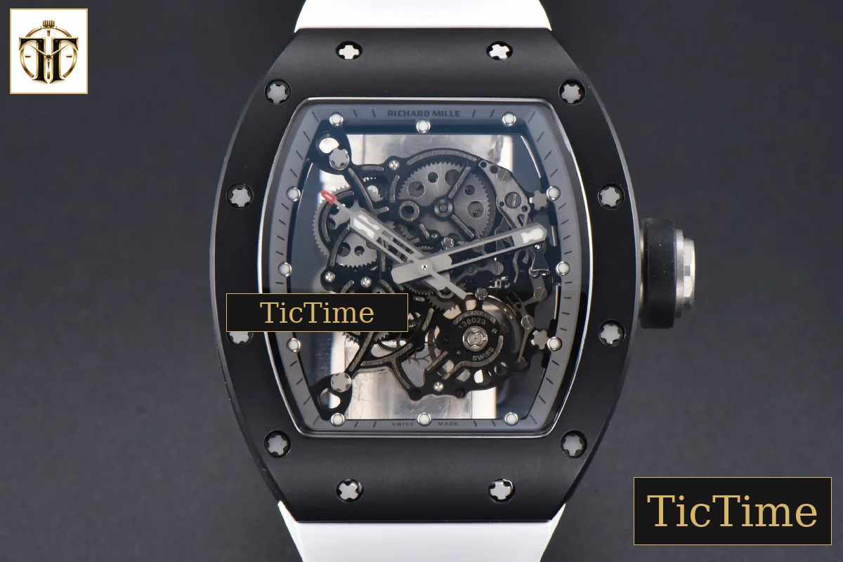RM055 42.7mm BBRF Black Ceramic Black Skeleton Dial White Rubber Strap RMUL2 — foto 2