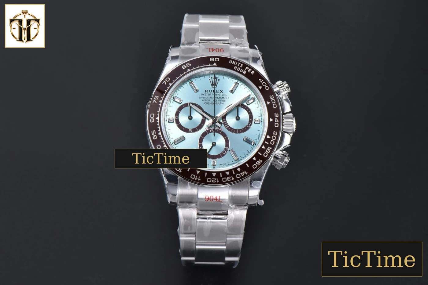 Vista frontal — Daytona 904L 126506 40mm BPF SS Black Bezel Ice Blue Dial Diamond Marker SS Bracelet SH4131