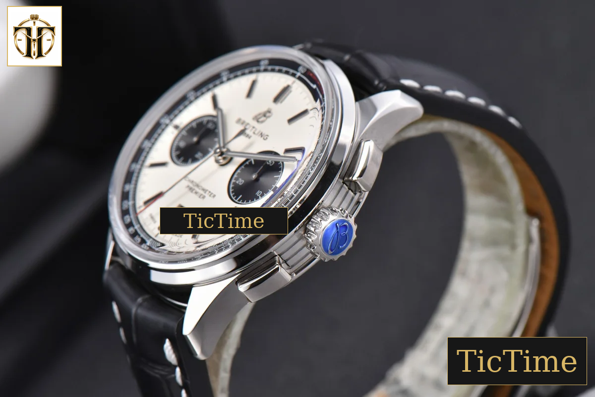 Premier B01 Chrono 42mm GF White Dial Black Subdial Black Leather Strap A7750 — foto 11