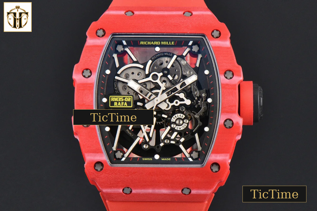 NTPT RM035-02 ZF Red Bezel Black Skeleton Dial Red Crown Red Rubber Strap V7 RMAL1 — foto 5