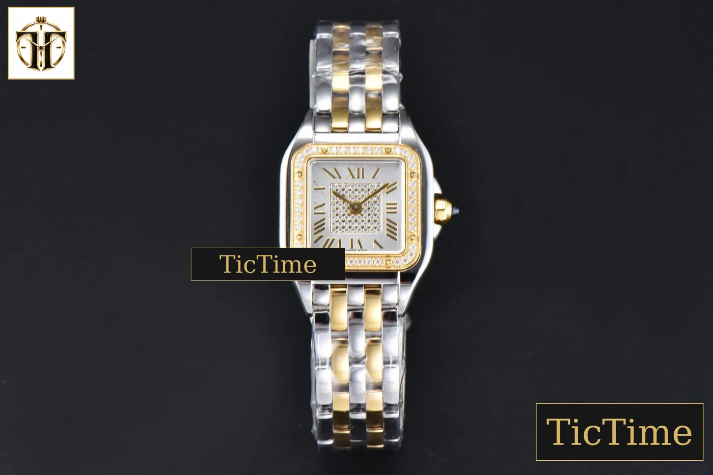 Vista frontal — Panthère 22mm AF SS/YG White Diamond Dial Diamond Bezel SS/YG Bracelet Ronda Quartz
