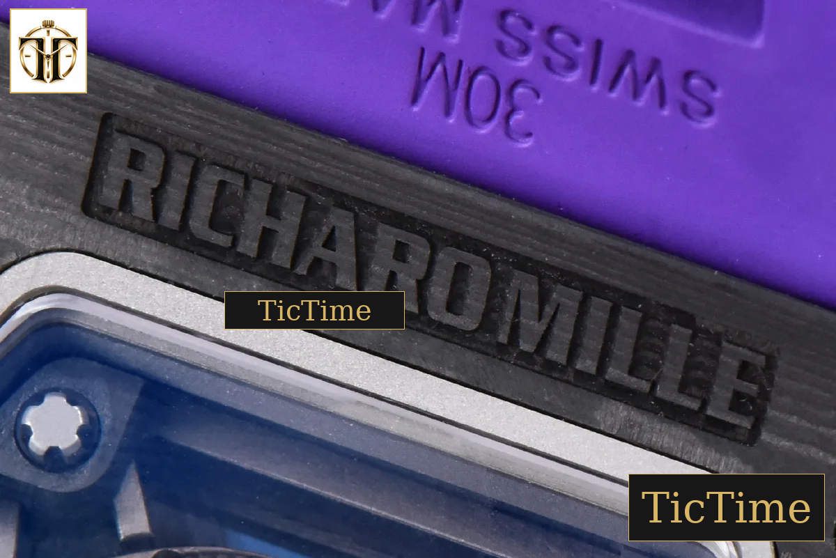 RM035-02 42mm T+F Black Forged Carbon Skeleton Dial Green Crown Purple Rubber Strap RMUL2 — foto 26