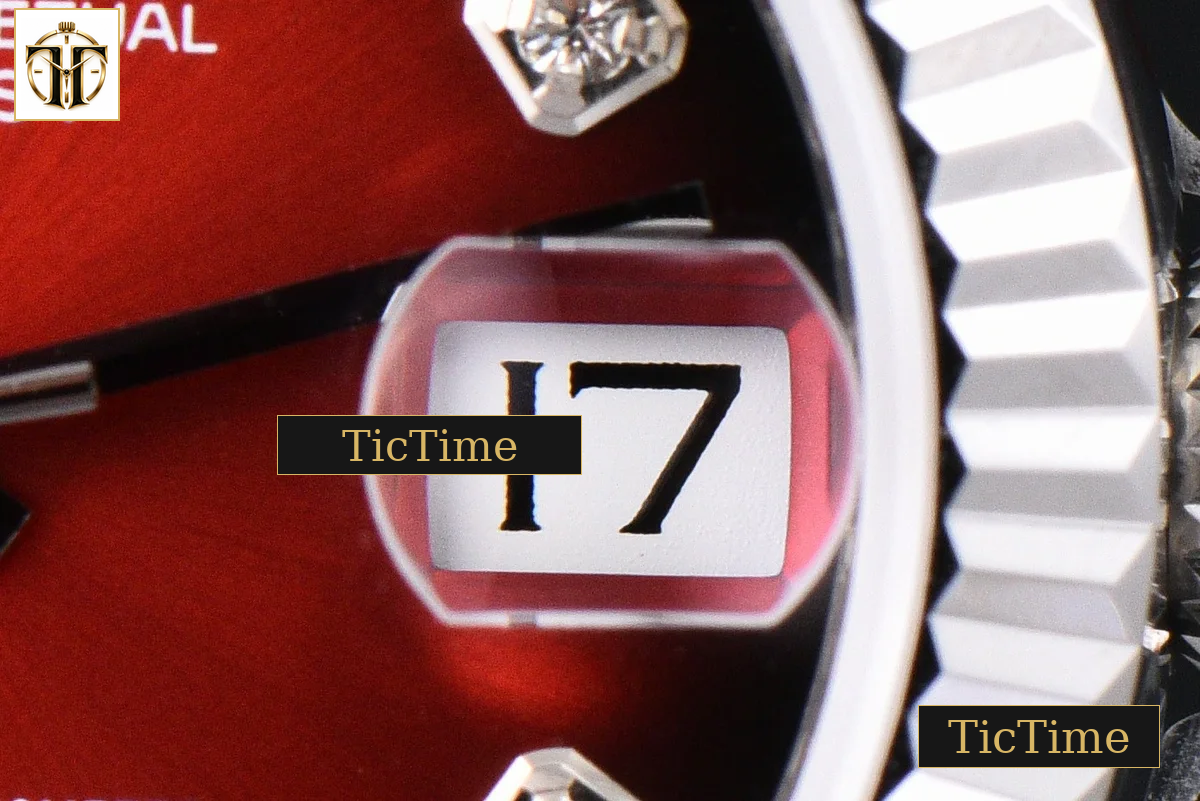 DateJust 904L Fluted Bezel 31mm GMF Red Dial Diamond Marker SS President Bracelet A2824 — foto 10