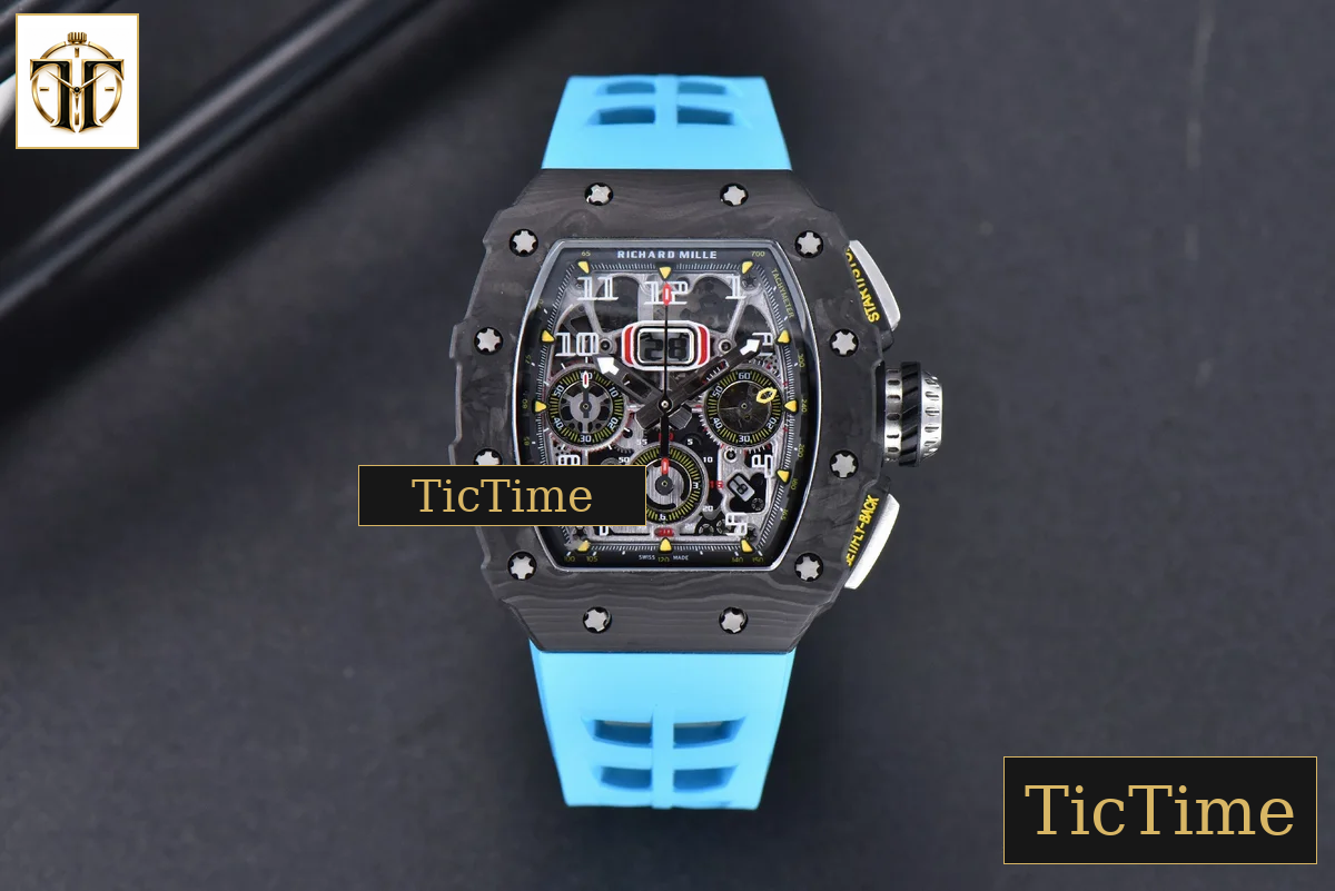 NTPT Chrono RM011 KVF Skeleton Dial Blue Rubber Strap V2 A7750 — foto 3
