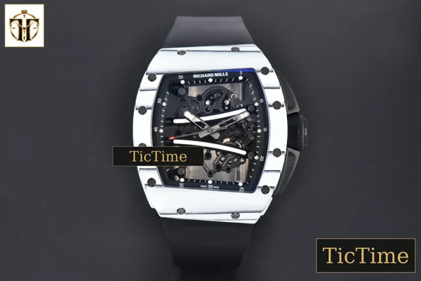Foto frontal — NTPT RM061 43mm ZF White Bezel Black Skeleton Dial Black Crown Black Rubber Strap RMUL2