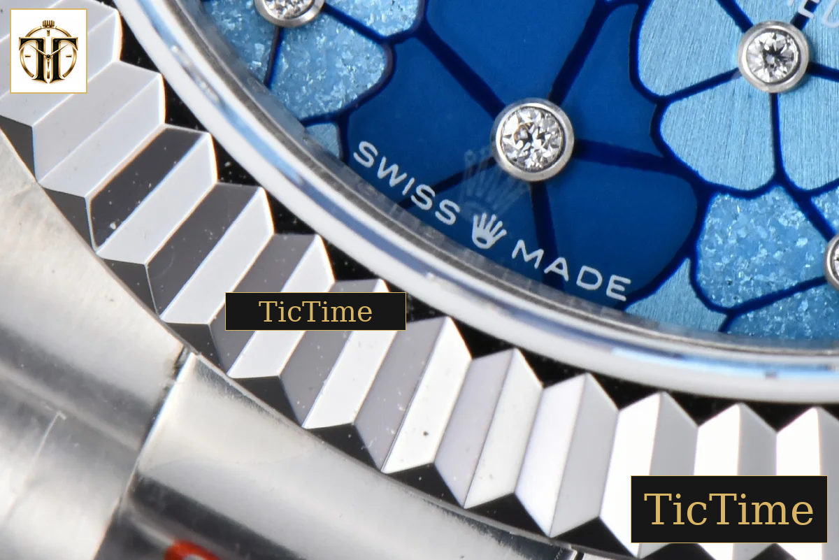 DateJust 904L Fluted Bezel 31mm GMF Blue Flowers Dial President Bracelet A2824 — foto 8