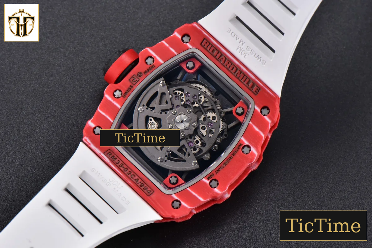 RM035-02 42mmx50mm ZF Red Carbon Dial white Rubber Strap V5 NH05A — foto 24
