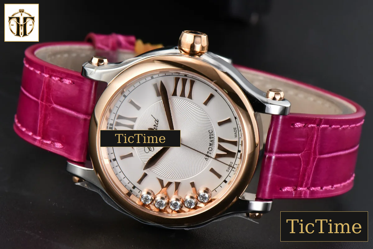 Happy Sport Automatic 33mm HWF RG/SS White Dial Rose Red Leather Strap A2892 — foto 13