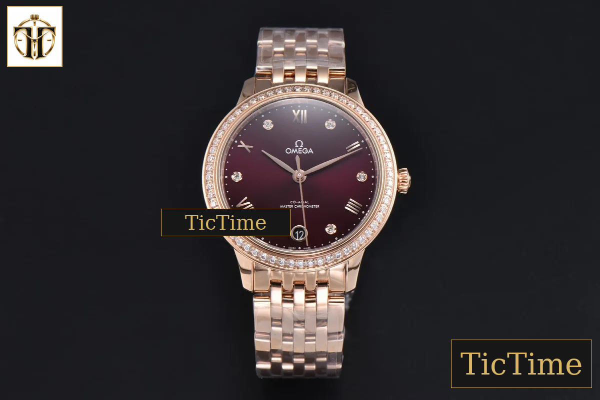 De Ville Ladies Prestige 34mm VSF White Diamond Bezel Purple Dial Diamond Roman Marker RG Bracelet A8800 — foto 2