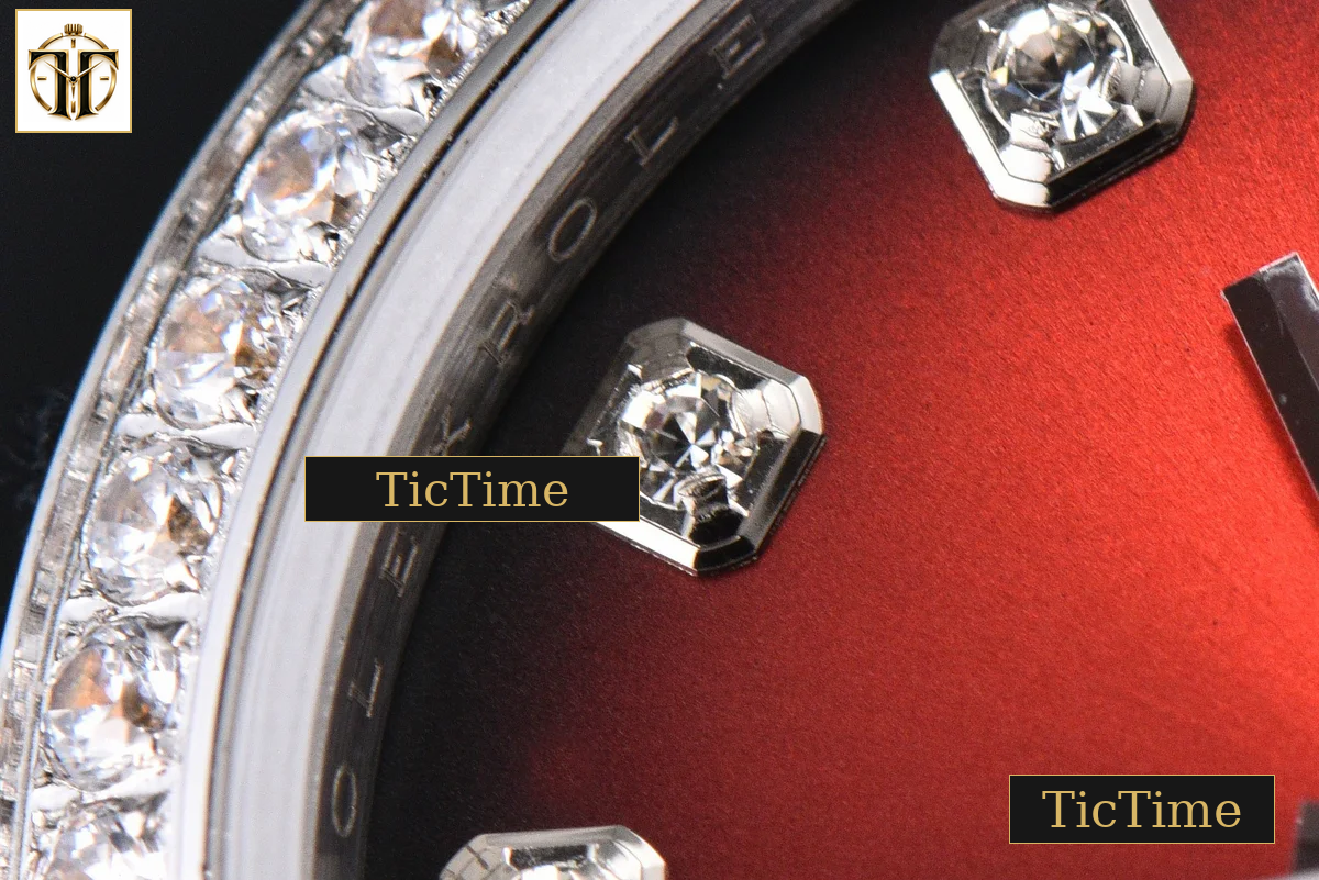 DateJust 904L 31mm GMF Diamond Bezel Red Dial Diamond Marker SS President Bracelet A2824 — foto 7