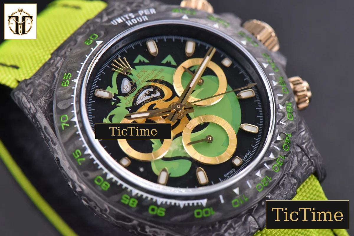Daytona DIW Carbon WWF Green Wolf Dial Dark Green Nylon Strap A7750 — foto 14