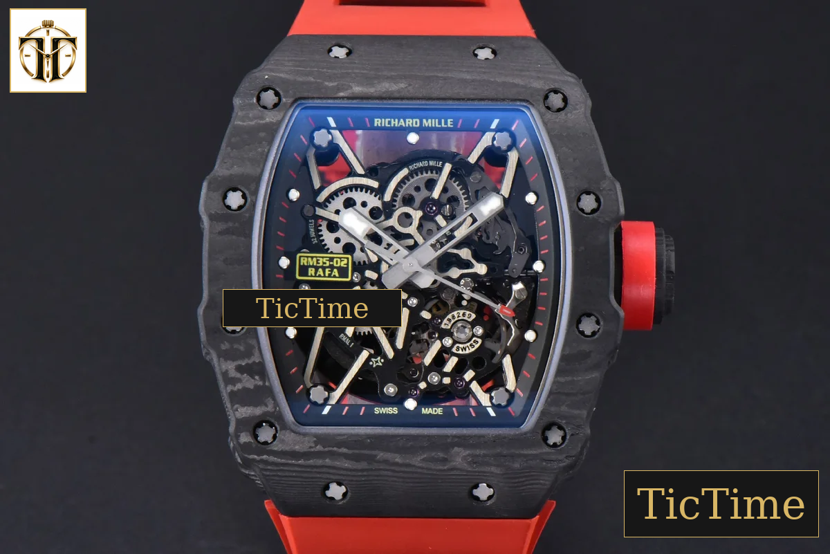 RM035-02 42mm T+F Black Forged Carbon Skeleton Dial Red Crown Red Rubber Strap RMUL2 — foto 27