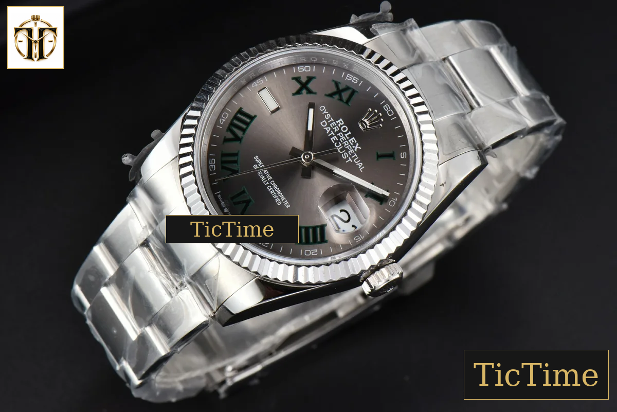 DateJust Wimbledon 36mm BPF Gray Dial Green Roma Marker Oyster Bracelet A2824 — foto 15