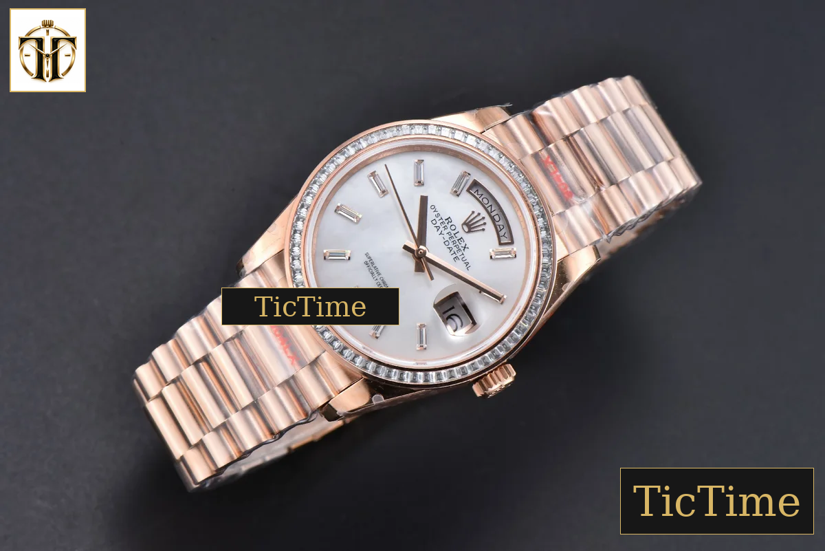 DayDate 36mm GMF RG Diamond Bezel White Dial Roman Marker President Bracelet (Tungsten) A2836 — foto 3