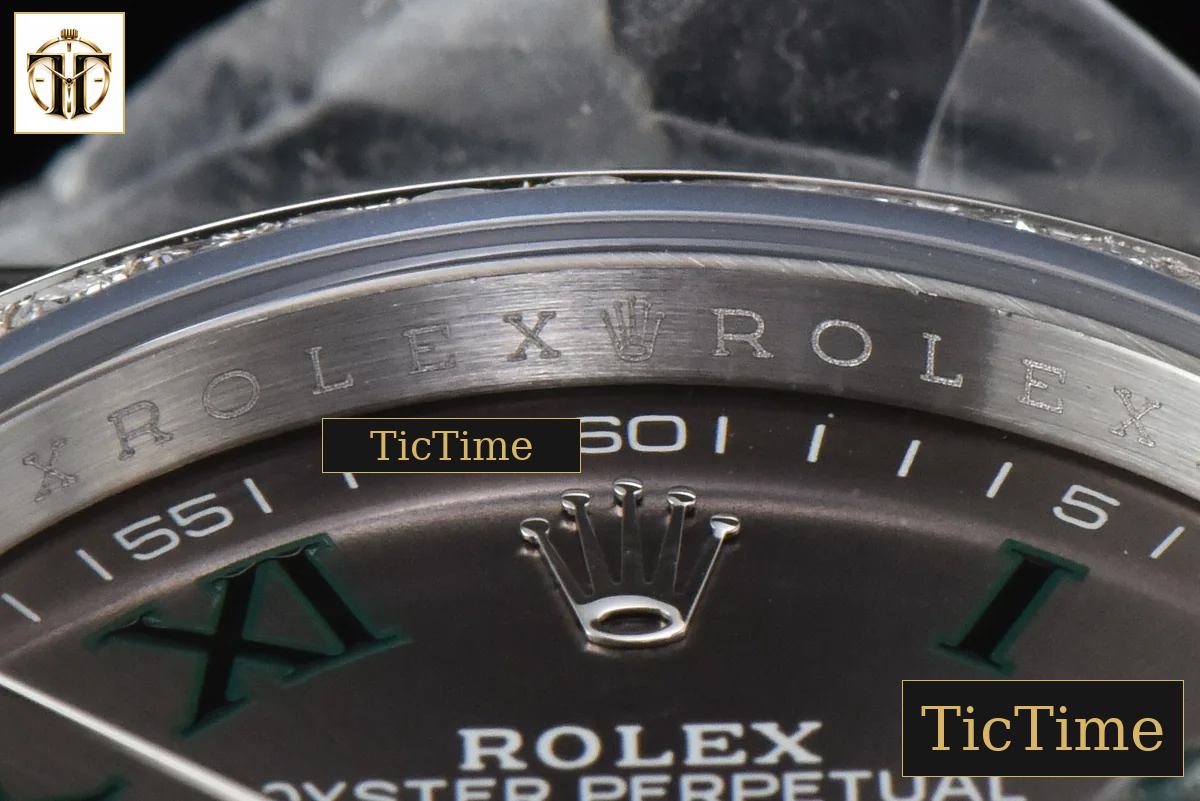 DateJust 36mm BPF Diamond Wimbledon Gray Dial Green Roma Marker Oyster Bracelet A2824 — foto 13
