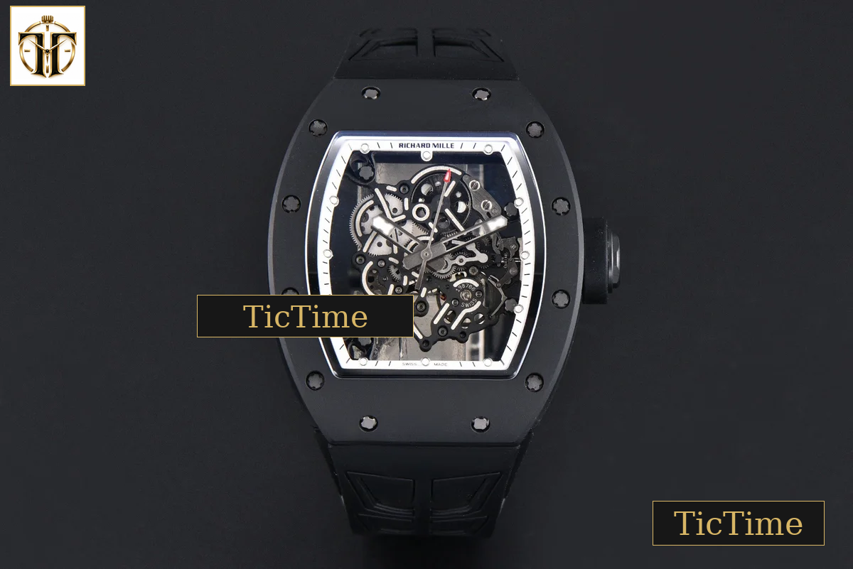 RM055 42.7mm ZF Ceramic Black Bezel White Skeleton Dial Black Crown Black Rubber Strap RMUL2 — foto 2