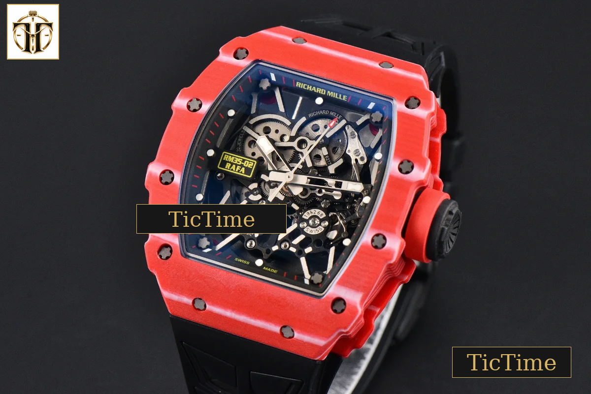 NTPT RM035-02 ZF Red Bezel Black Skeleton Dial Red Crown Black Rubber Strap V7 RMAL1 — foto 4
