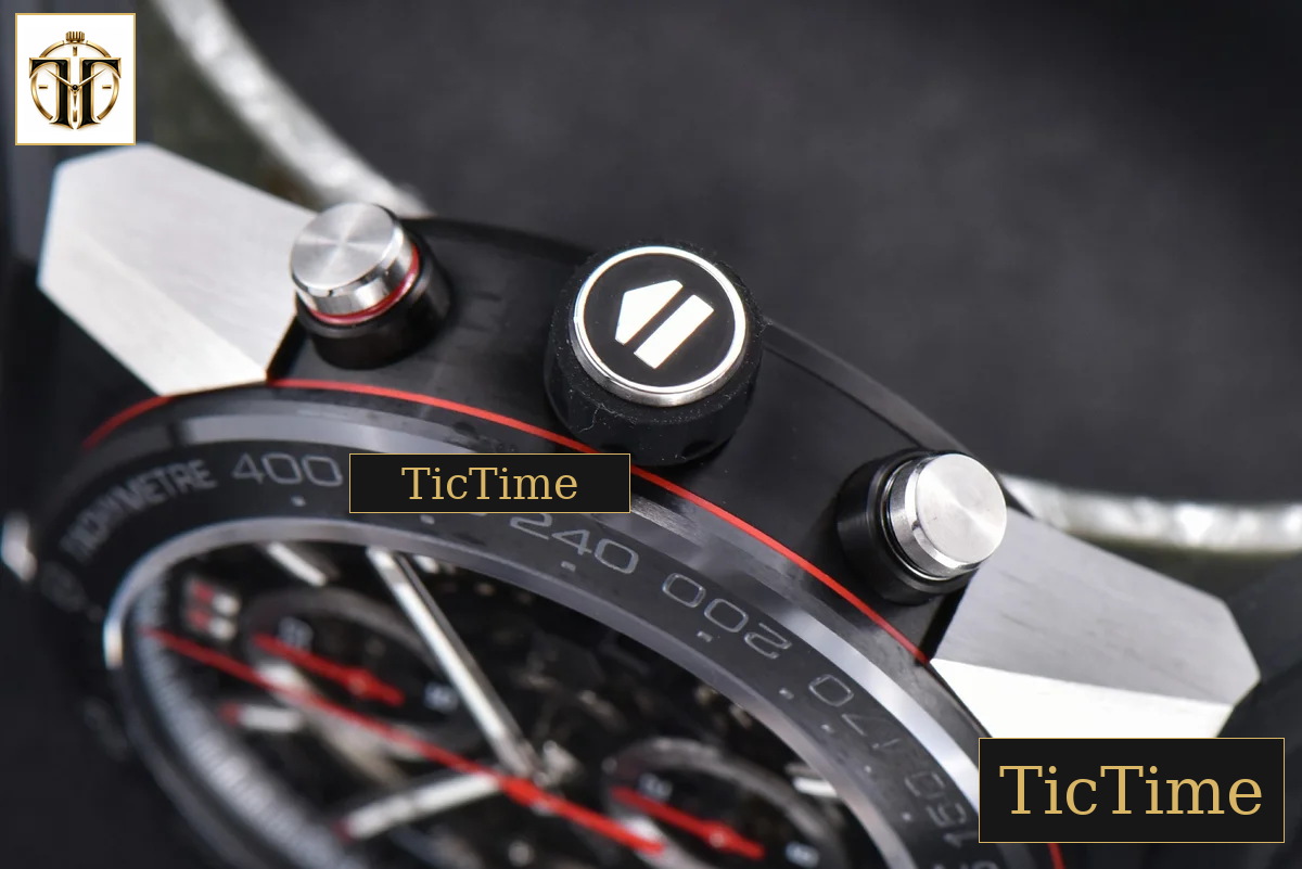 Calibre Heuer 01 Chrono 45mm XF PVD Skeleton Black Dial Red Hand Black Rubber Strap A1887 — foto 13