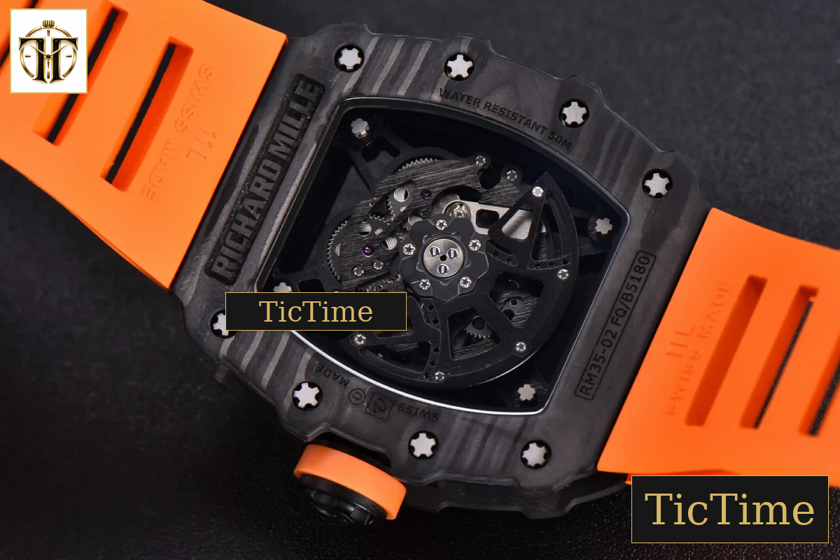 RM035-02 KVF Skeleton Dial Orange Orange Rubber Strap V3 Miyota8215 — foto 16