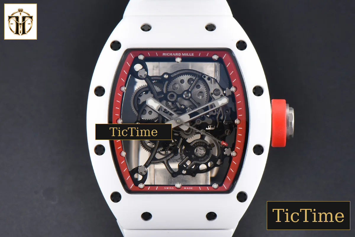 RM055 42.7mm BBRF White Ceramic Red Skeleton Dial White Rubber Strap RMUL2 — foto 2