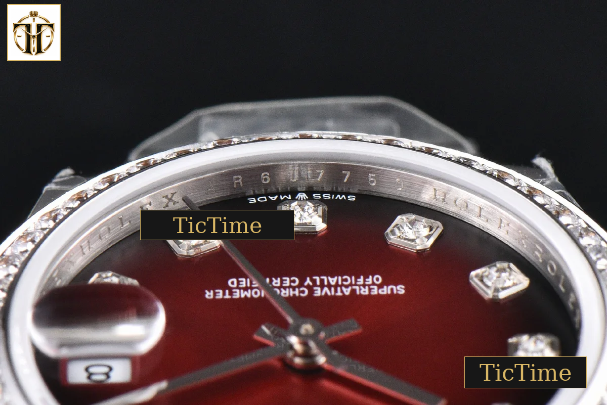 DateJust 904L 31mm GMF Diamond Bezel Red Dial Diamond Marker SS President Bracelet A2824 — foto 15