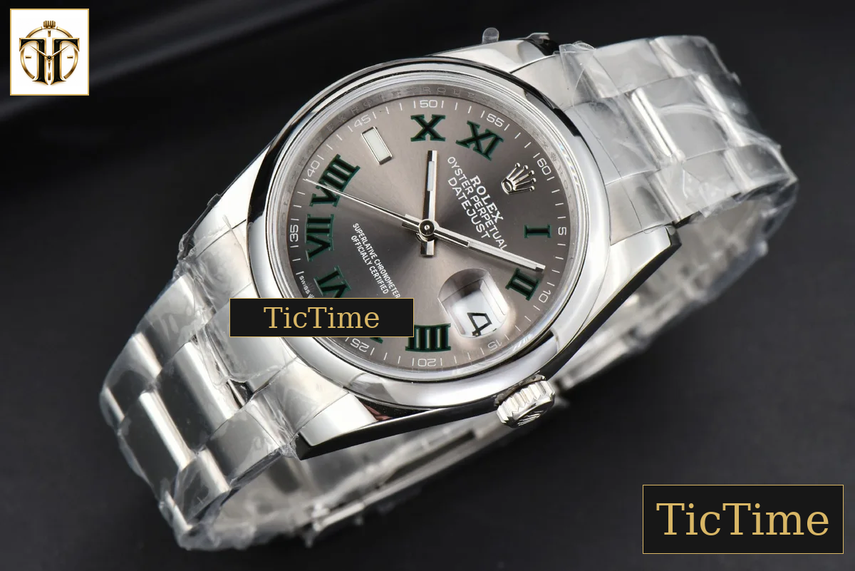 DateJust Smooth Wimbledon 36mm BPF Gray Dial Green Roma Marker Oyster Bracelet A2824 — foto 15