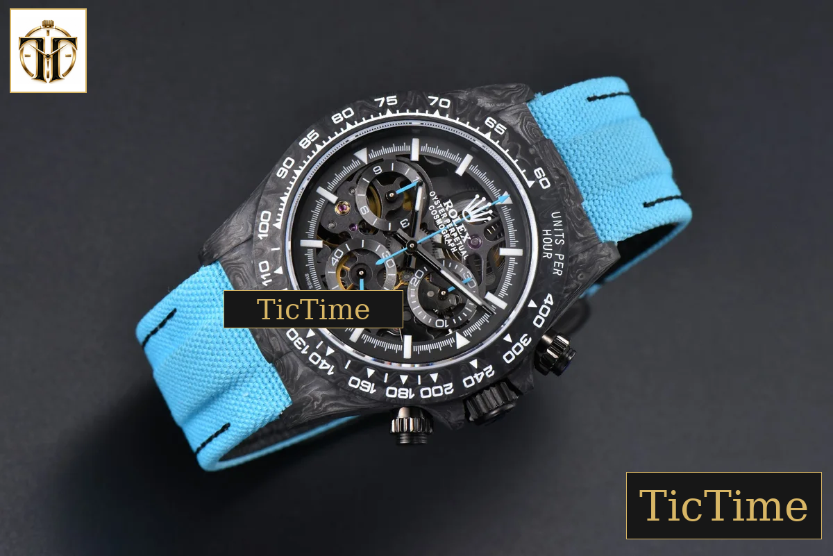 Daytona Montoya Carbon Fiber 40mm DIWF Skeleton Dial Blue Nylon Strap 4130 — foto 4