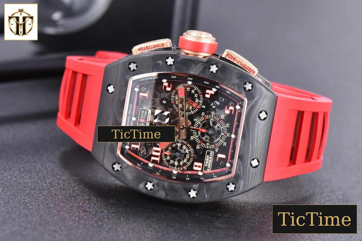 NTPT Chrono RM011 KVF Red Skeleton Dial Red Crown Red Rubber Strap V2 A7750 — foto 15