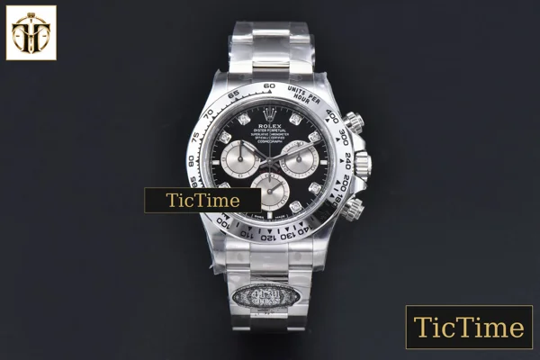 Foto frontal — Daytona 126509 40mm Clean Factory SS Black / Silver Subdial Diamond Markers SS Bracelet DD4131