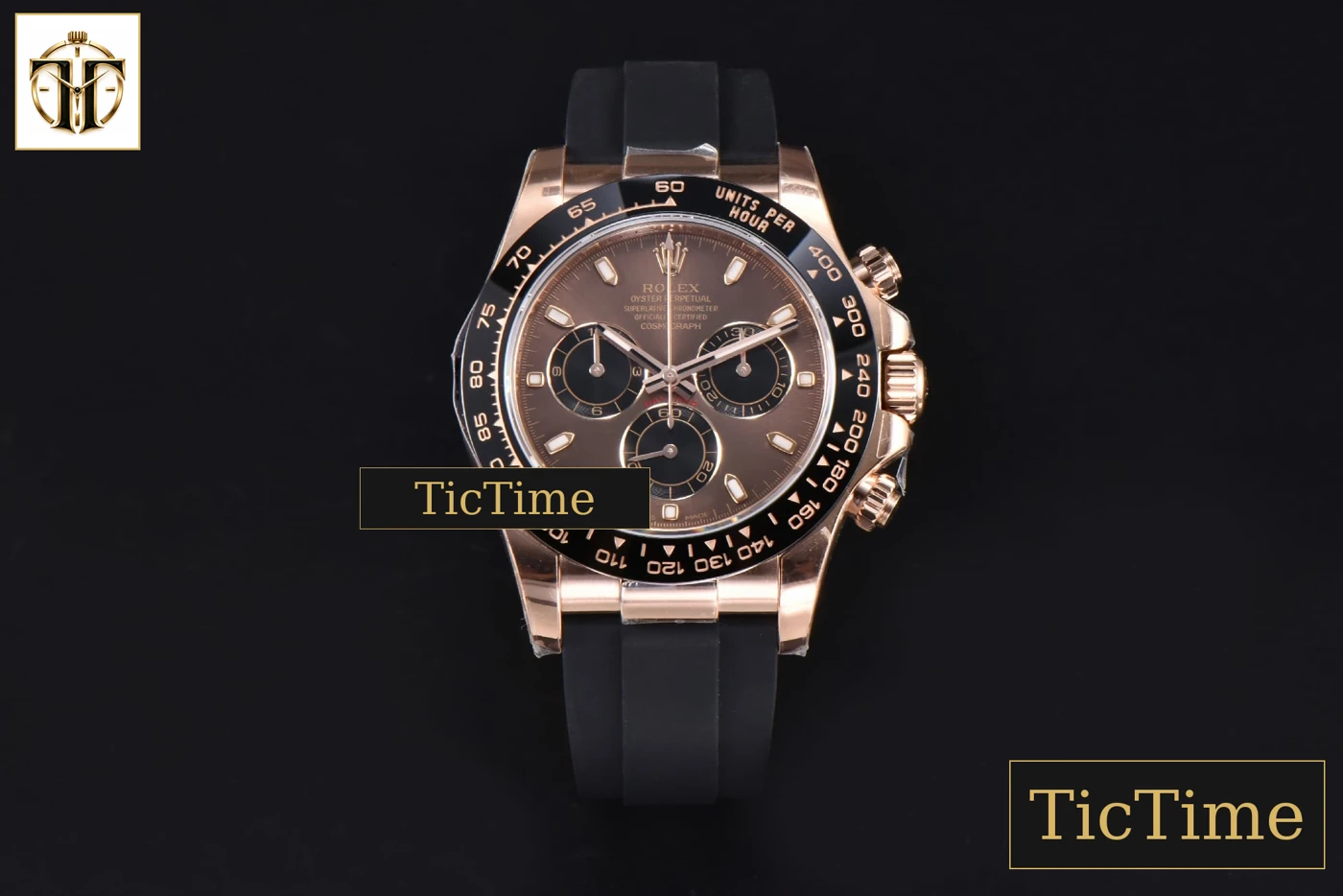 Vista frontal — Daytona 116515 40mm ZF RG Brown Black Subdial Oysterflex Strap SH4130