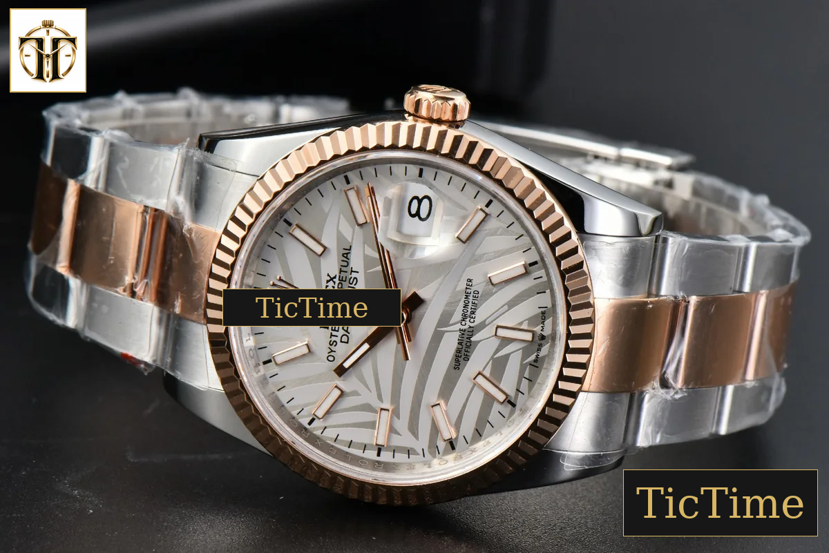 DateJust 36mm BPF RG/SS Fluted Bezel Silver Plam Dial Oyster Bracelet A2824 — foto 15