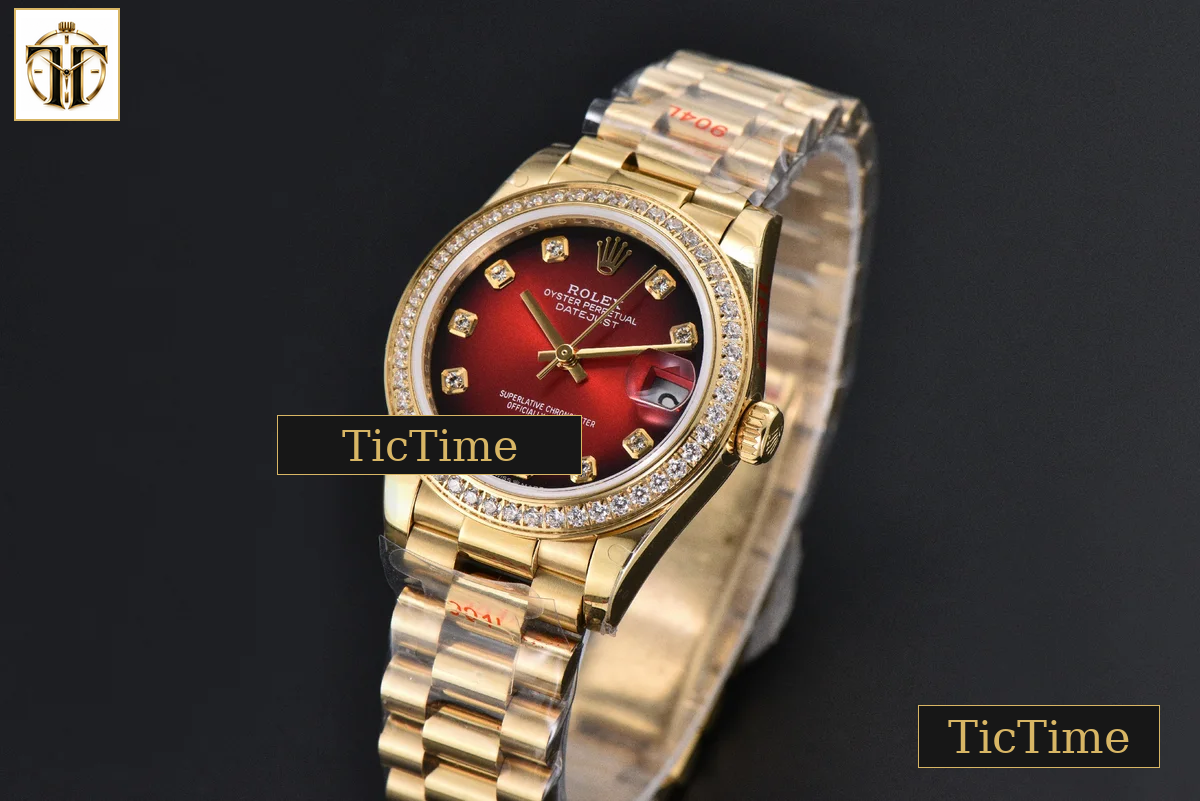 DateJust 31mm GMF YG Diamond Bezel Red Dial Diamond Marker President Bracelet A2824 — foto 4