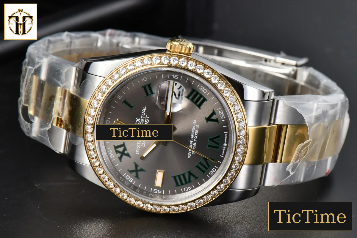 DateJust 36mm BPF YG/SS Diamond Wimbledon Gray Dial Green Roma Marker Oyster Bracelet A2824 — foto 15