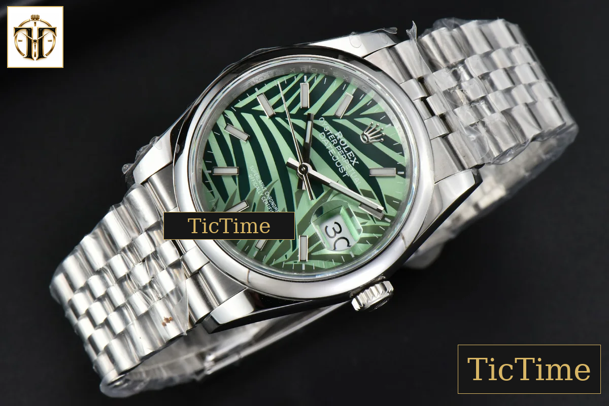 DateJust Smooth Bezel 36mm BPF Green Plam Dial Jubilee Bracelet A2824 — foto 15