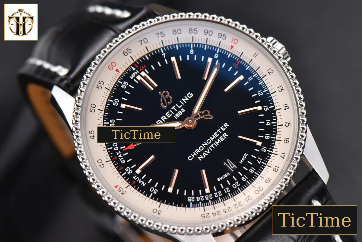 Navitimer 41mm V7F Black Dial Black Leather Strap A2824 — foto 5