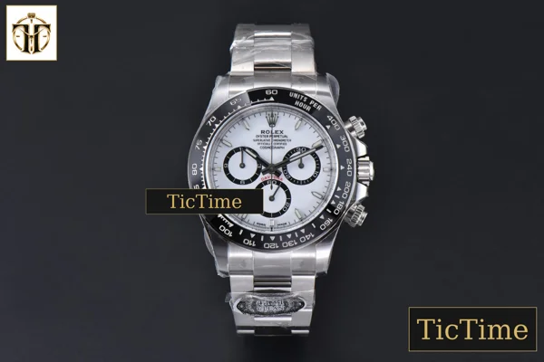 Foto frontal — Daytona Panda 904L 126500 40mm Clean Factory White Dial Black Bezel SS Bracelet DD4131